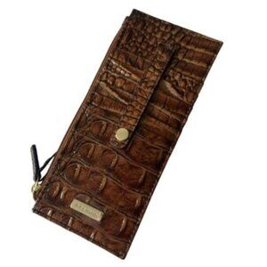 Brahmin Card Case Mystical Ombre Melbourne Wallet Croc-Embossed Leather Brown